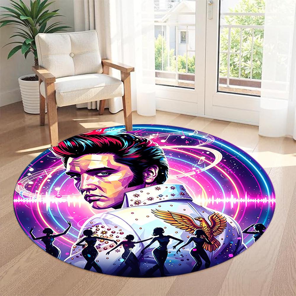 Elegant Elvis Round Floor Rug Suitable for Outdoor Entryway Kitchen Balcony Anti-slip Round Rug Anime Office Decor