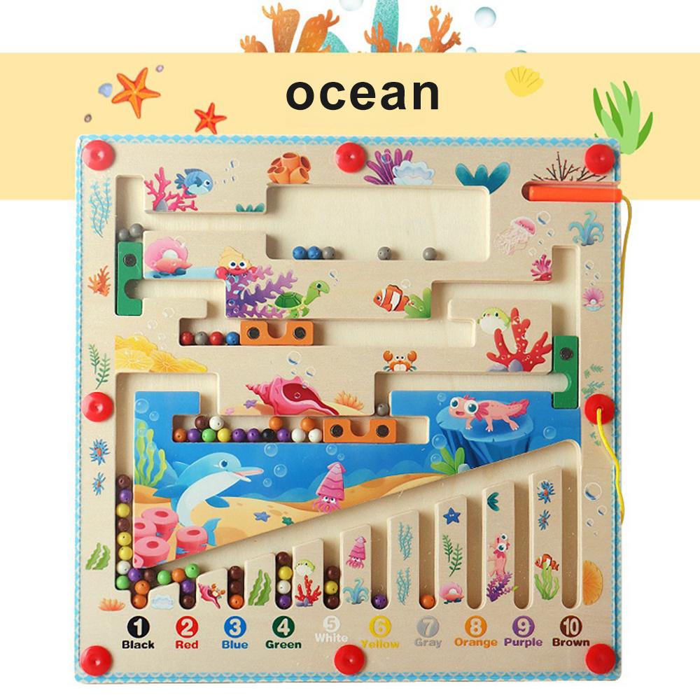 Magnetic Color and Number Maze Montessori Toys Wooden Puzzle Activity Board Learning Puzzle Counting Matching Toys for Toddlers