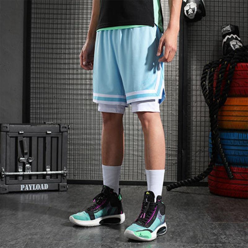Шорты мужские баскетбольные, искусственные, из двух частей, с тремя точками, до колена, дышащие, быстросохнущие, узкие спортивные брюки, шорты для фитнеса для бега