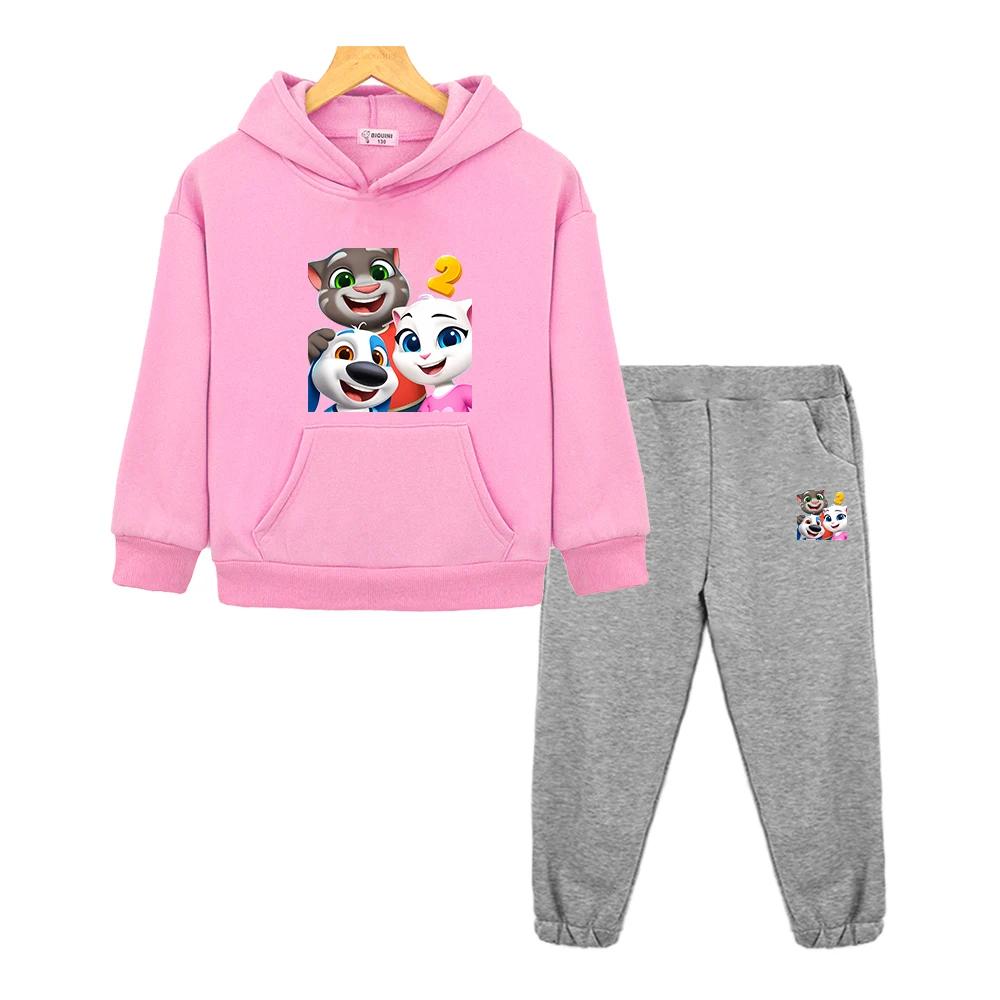 Christmas Talking tom cat hoodie Fleece Sweatshirt  Jacket 2pcs pullover+Pant boys girls Hooded Spors Sets kids clothes