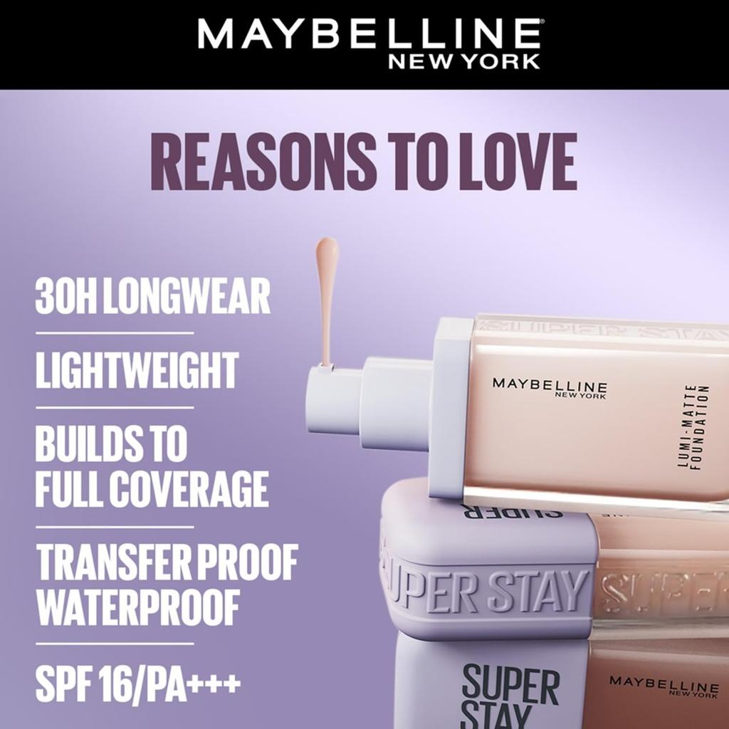 Maybelline Жидкая тональная основа New York Super Stay Lumi Matte 311, стойкость 30 часов, невесомое полное покрытие, не переносится, 35 мл