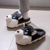 Мужские зимние мультяшные хлопковые тапочки с хаски - Домашние теплые плюшевые мохнатые на каблуке для пар