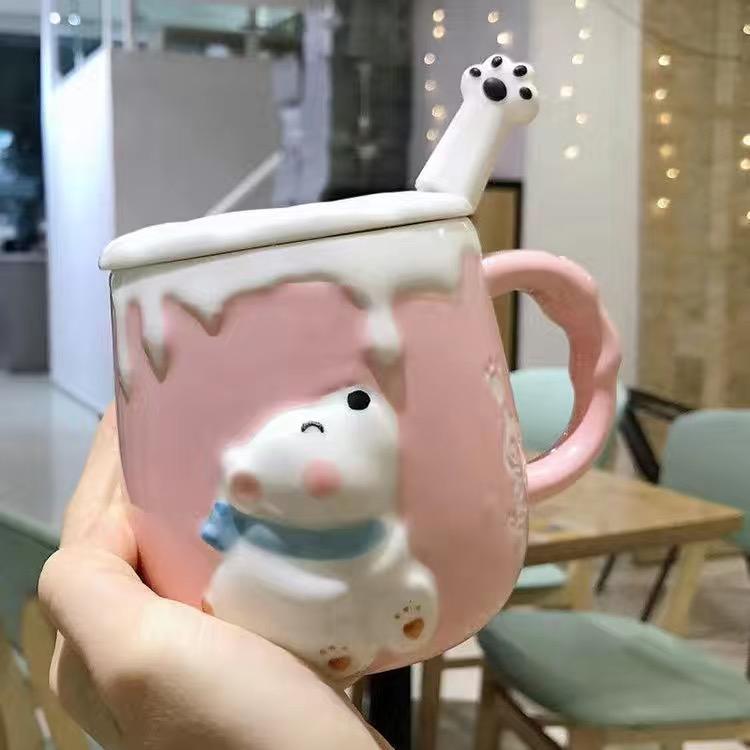 Милая мультяшная кружка с белым медведем, рельефная керамическая чашка, кофейная чашка, чашка для молока, чашка для воды, набор для питья