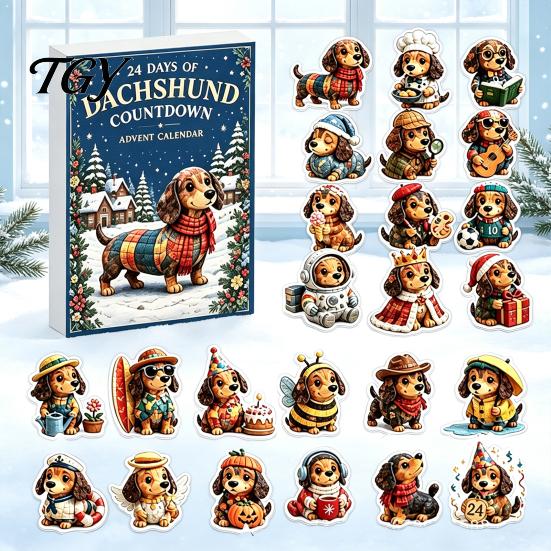 24 Days Surprising Box Dachshund Christmas Advent Calendar with Acrylic Pendants, Countdown for Animal Lovers Collection Holiday Decorations,