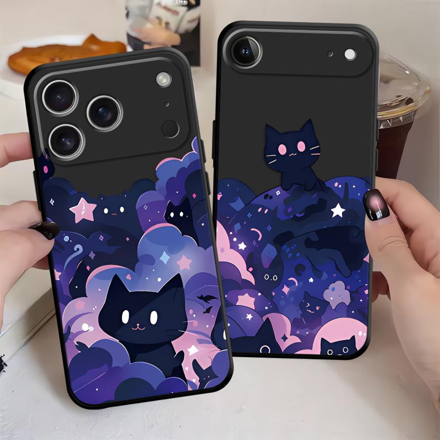 Чехол для телефона Funda для Apple iPhone 17 Pro Max XR XS MAX 15 Pro 7 8 Air 16 13 12 14 11 Черная кошка Звездная ночь