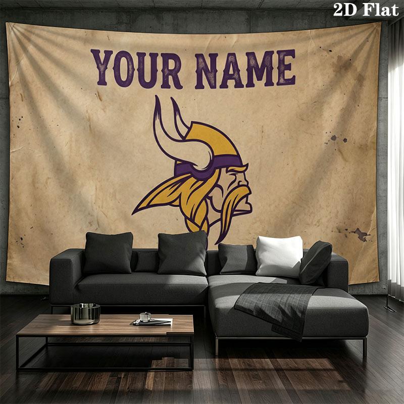Custom Name,Minnesota Vikings Wall tapestry, aesthetic printed fabric blanket, suitable for bedroom, living room, and home decor.