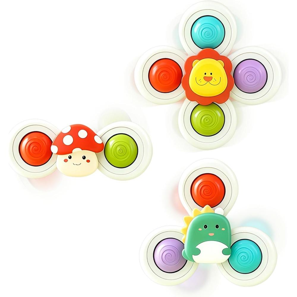 3-piece suction cup spinning top toy set, bubble fingertip spinners, bathroom toys, perfect for airplane and car travel, desk or window play (1 set)