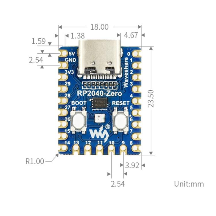 Плата микроконтроллера Waveshare RP2040-Zero Pico на базе микроконтроллера Raspberry Pi RP2040 с мини-версией Pinheader