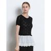 Ozoc Woven Cut Round Neck Scallop Short Sleeve Sweater
