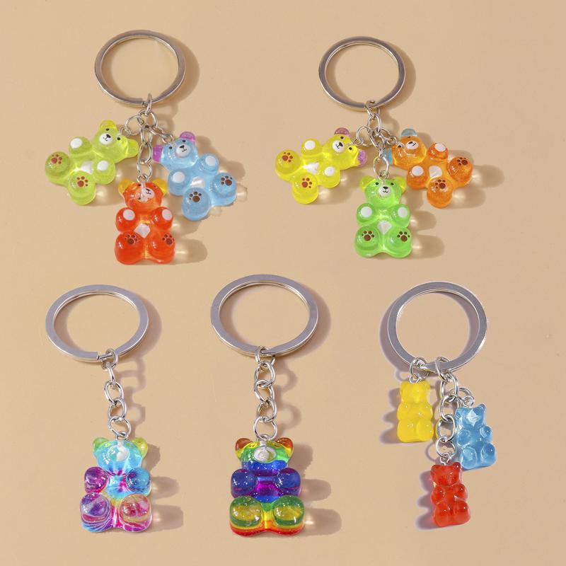 Colorful Resin 3D Bear Keychain Animal Key Rings Pendants for Women Girl Key Holder Handbag Pendants Charms DIY Jewelry Gifts