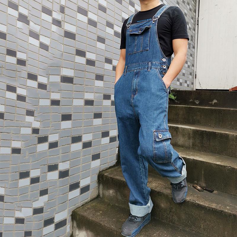 Мужской комбинезон, большой размер, прямые синие джинсы с 7 карманами