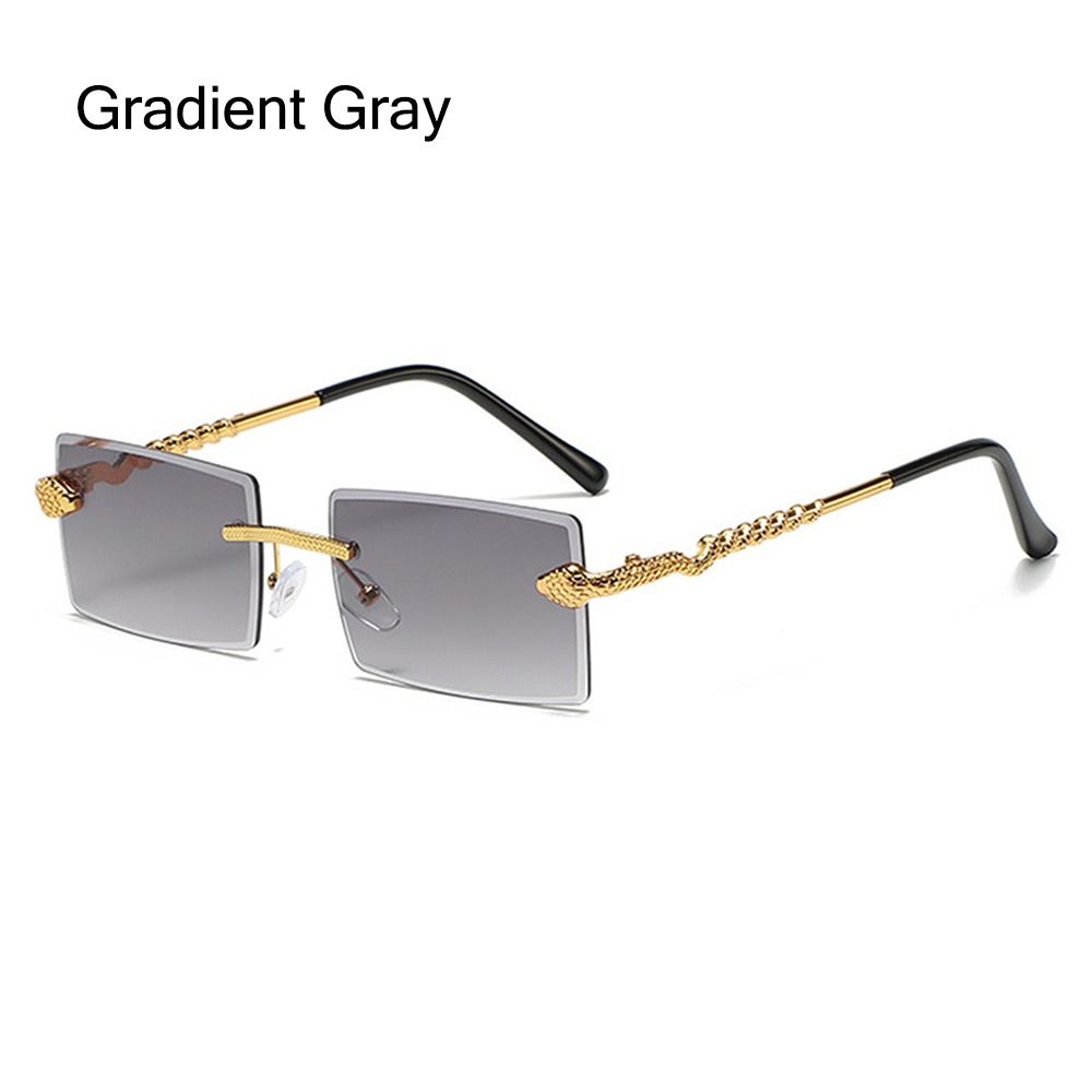 Trendy Rimless Snake-Shaped Metal Sunglasses Square Frame Frameless Street Shades Gradient Lens Sun Glasses For Women & Men