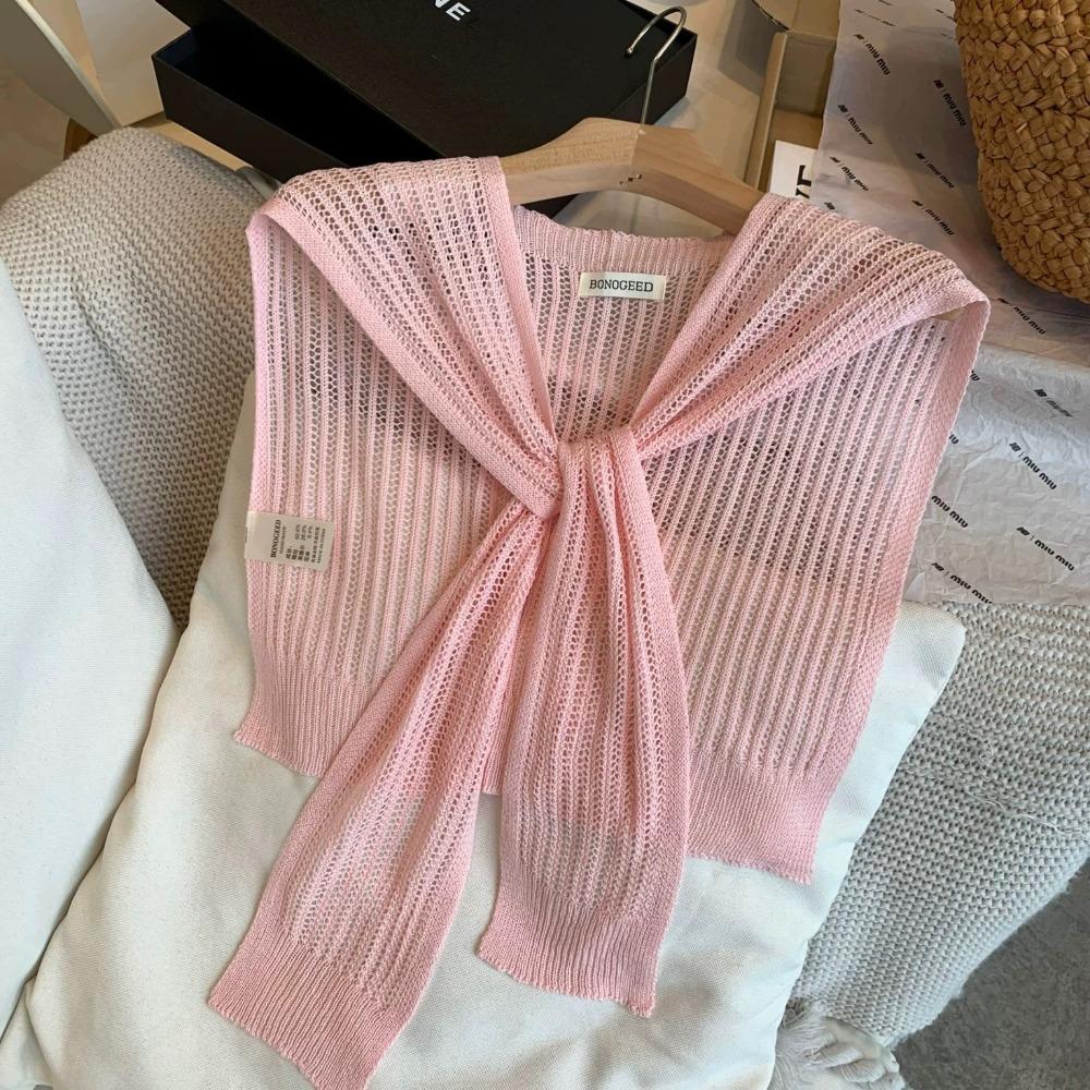 Summer Shoulder Scarf Solid Color Thin Knotted Cape Exquisite Neck Guard Scarf for Women