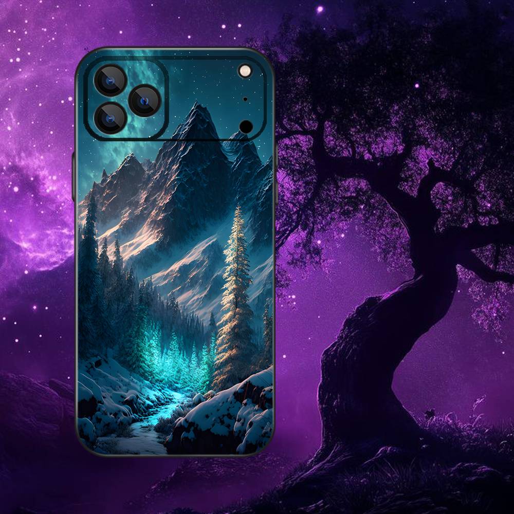 Snow Mountain Scenery Design Phone Case For iPhone 17,16,15,14,13,12,11,Pro Max,XSX,,XR,SE,Mini,8,7,Soft Silicone Black Cover