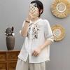 Двухслойная хлопковая пряжа с рукавом пять четвертей для женщин, летняя, в лесном стиле, в художественном стиле, свежая вышитая блузка и рубашки из чистого хлопка