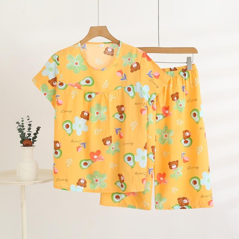 Летний комплект домашней одежды с коротким рукавом, женский тонкий топ с круглым вырезом, шорты, свободная пижама из двух частей