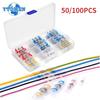 50/100pcs Heat Shrink Butt Waterproof Solder Seal Wire Cable Splice Terminal Kit Crimp Terminals Connector Electrical, with Box