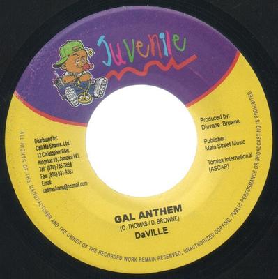 7-дюймовая пластинка DAVILLE / CALICO - Gal Anthem / Roll Out BR001 Juvenile 2004 Ямайка Регги, Ска и Даб Б/у