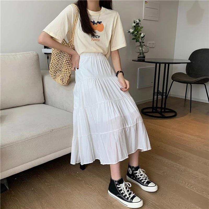 Summer Women's Patchwork Half-body Skirt Literary Fresh Long Skirt High Waist A-line Large Swing Skirt Casual Skirt