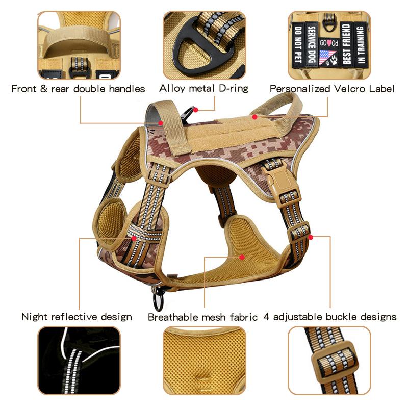 Dog Tactical Harness Vest Pet Dog Harness with 5pcs Dog Patches, Reflective Pet Harness No Pull with Durable Soft Padded Handle