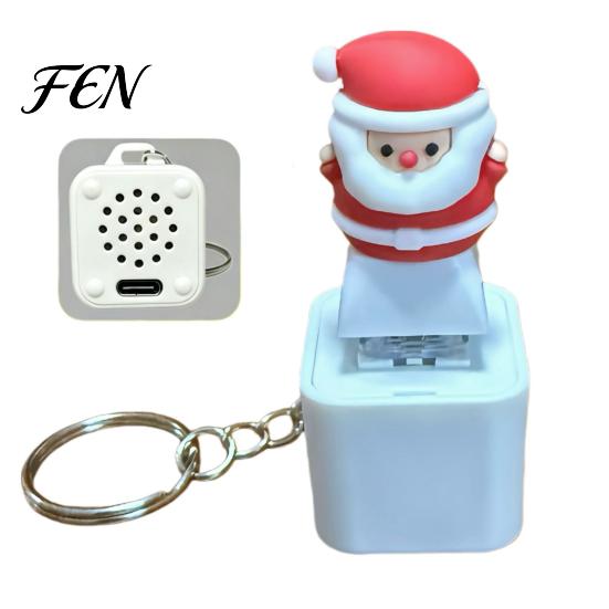 LED Festive Sound Pendant Santa Light Keychain, Interactive Glowing Christmas Ornament with Tunes, Holiday Sensory Play Tool USB-C Rechargeable Fidget