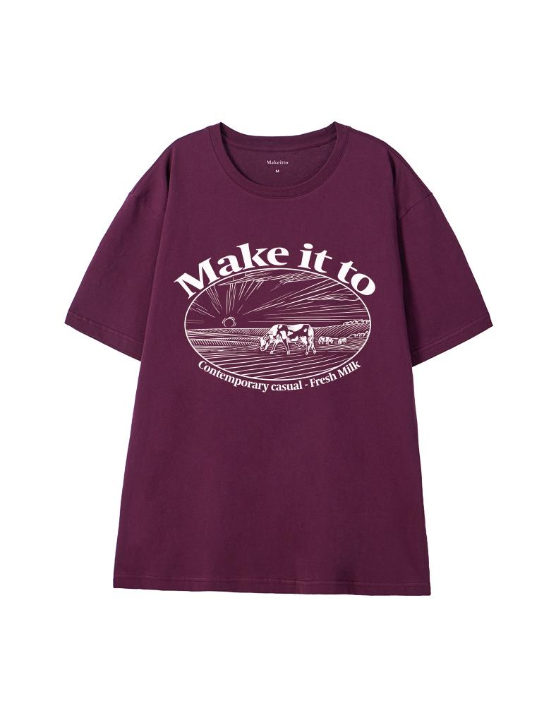 MAKEITTO [Свежее молоко] Футболка с круглым вырезом_Бордовый