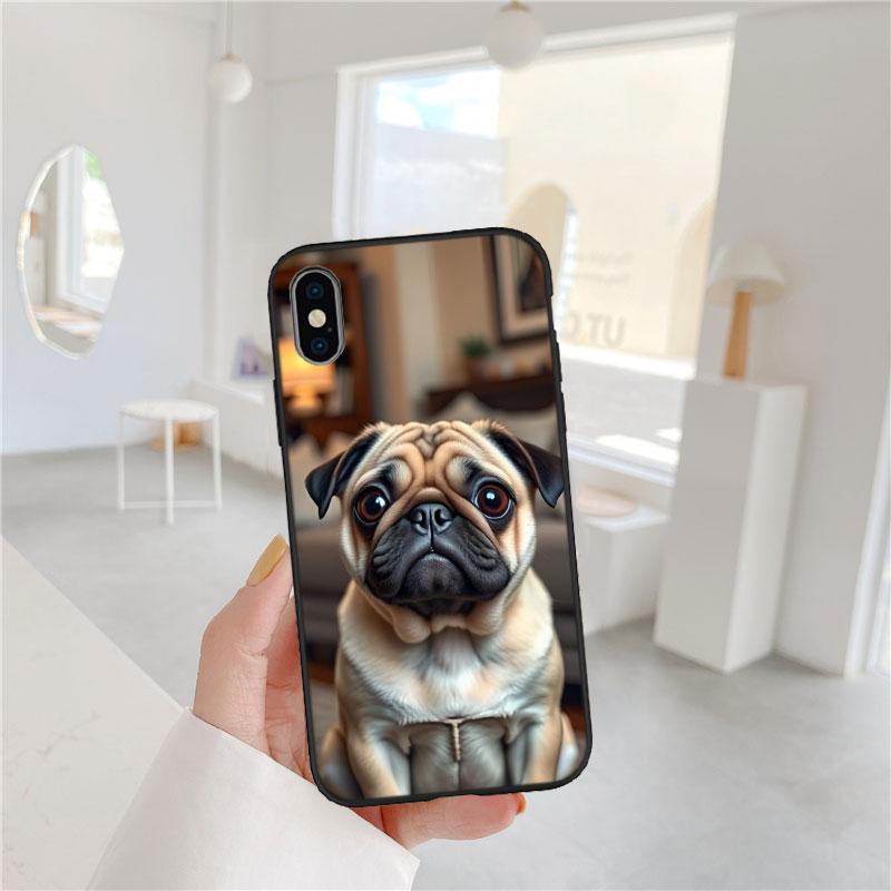 MY6 Cute Pug Dog Soft Shell Phone Case for iPhone 16 15 14 13 12 Pro Max Plus Mini