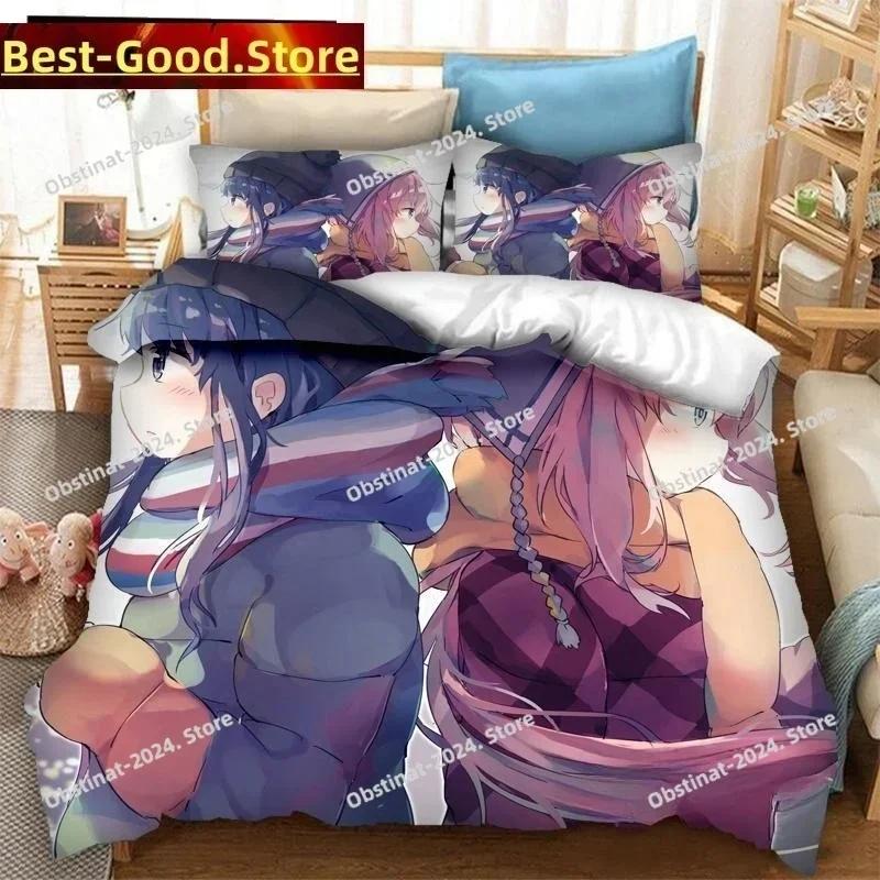 Новый 3D Аниме Набор постельного белья Yuru Camp Печатное односпальное одеяло Покрывало Наволочка 3 предмета Набор Детский Взрослый Размер