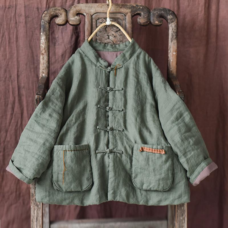 Женские винтажные теплые парки со стойкой, пальто на пуговицах рами, осенне-зимние парки с длинными рукавами и карманами, парки в китайском стиле