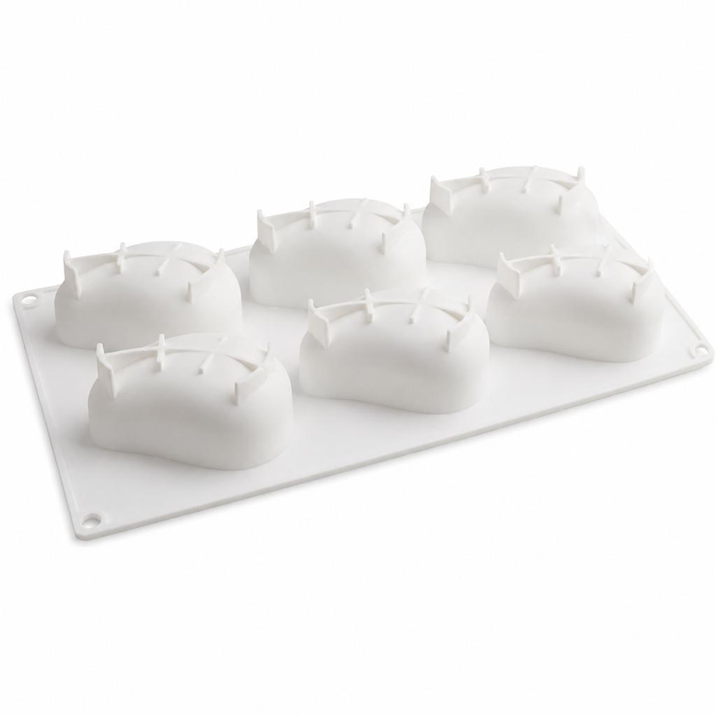 6-Cavity Mango Mousse Silicone Cake Mold, Non-Stick Dessert Baking Form with Hanging Holes