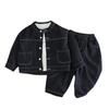 2025 Spring & Autumn Korean Style Trendy Kids' Denim Jacket and Wide-Leg Pants Fashion Three-Piece Set