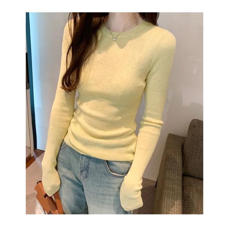 Round Neck Slim Pullover Top Inside Long Sleeve Knitted Base Shirt German Velvet Thread T-shirt for Women with Tight