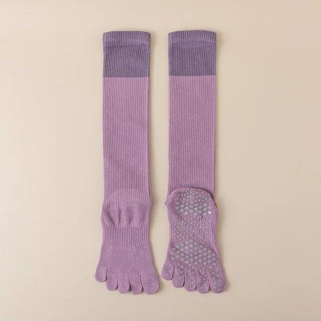 Женские носки для йоги с пятью пальцами, пилатес, профессиональные силиконовые противоскользящие спортивные носки для фитнеса, однотонные хлопковые гольфы, чулки