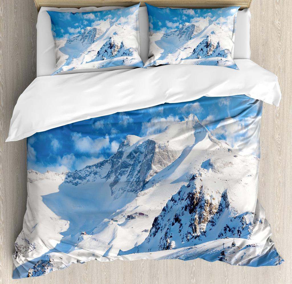 Snow Christmas Duvet Cover Set, Decorative 3 Piece Bedding Set With 2 Pillow Shams, Single King Queen Twin Size Bed Collection