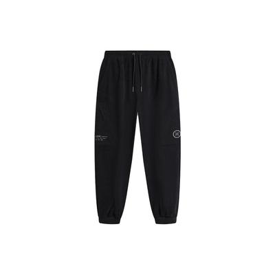 Штаны мужские спортивные с манжетами из однотонной баскетбольной серии Li Ning, свободные, средней талии, черные AKXT217-1
