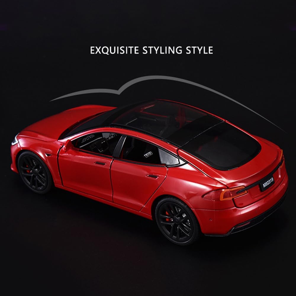 1/24 Scale Diecast Vehicle for Tesla Model S Model Car with Charging Station Collectible Sound Light Toy