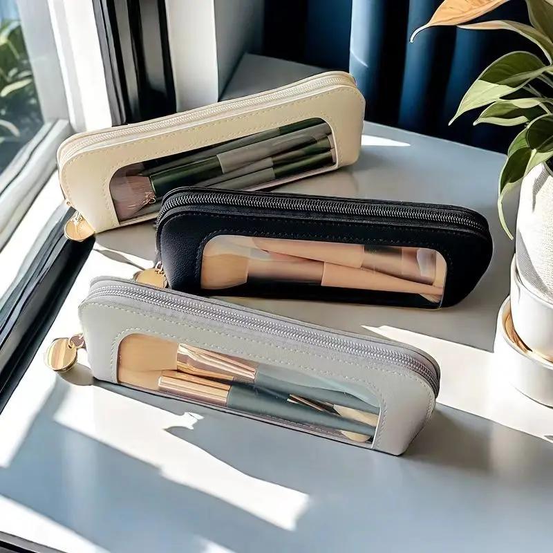 Женская портативная кожаная косметичка Водонепроницаемая дорожная косметичка для карандашей для бровей и кистей Компактный органайзер