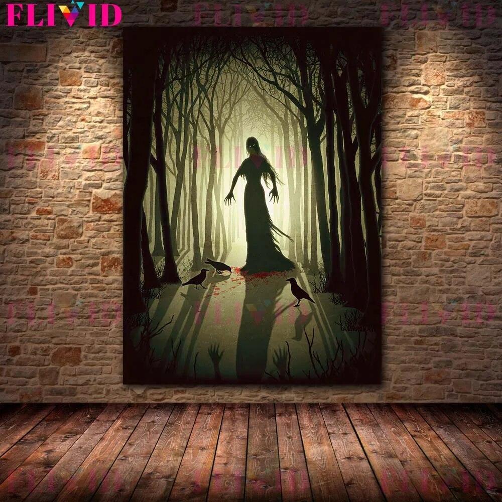 Forest Witches and Shadow Monsters, Vintage Murals On Canvas, Mysticism, Witchcraft, Paganism, Gothic Art Posters and Prints