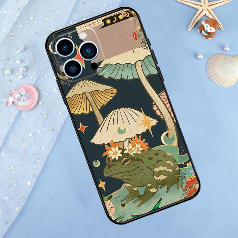 Vintage Retro Frog Mushrooms Case For iPhone 15 16 14 13 12 11 Pro Max Mini X XR XS Max 7 8 Plus Bumper Cases Cover