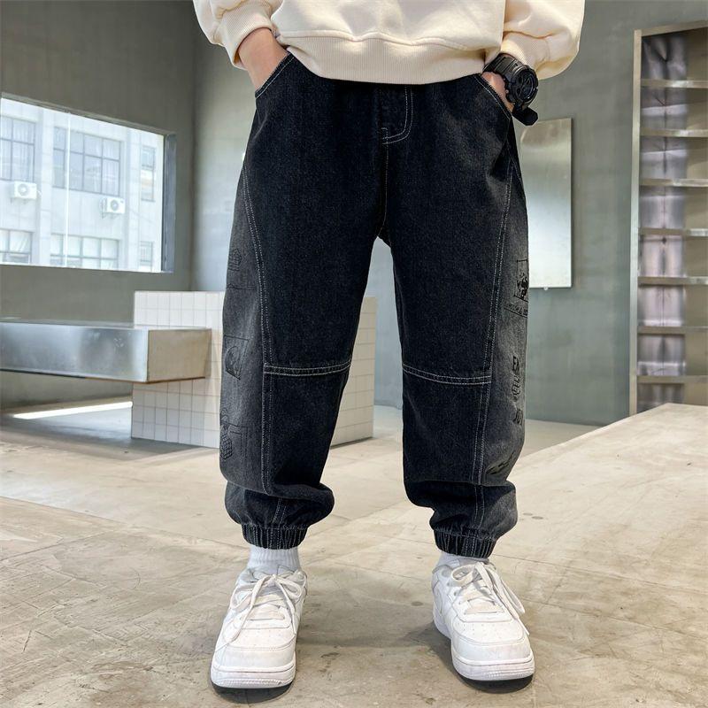 Детская одежда Джинсовые брюки для мальчиков Корейские свободные детские брюки длиной до щиколотки