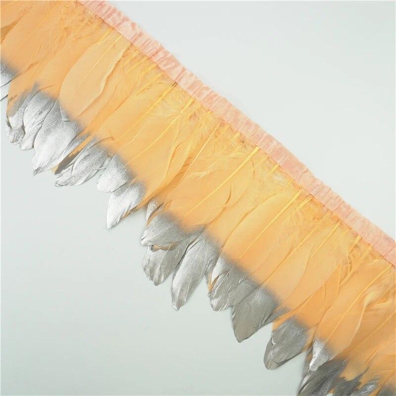 2 метра золотые, серебряные гусиные перья, отделка на ленте, бахрома, лента, гусиное перо для поделок, золотые аксессуары для рукоделия, украшение