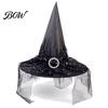 Festival Party Headwear Halloween Witch Wizard Hat, Adult Kids Cosplay Cone Hat with Spider Pointed Web Star Decor, Gothic Costume Prop, Trick