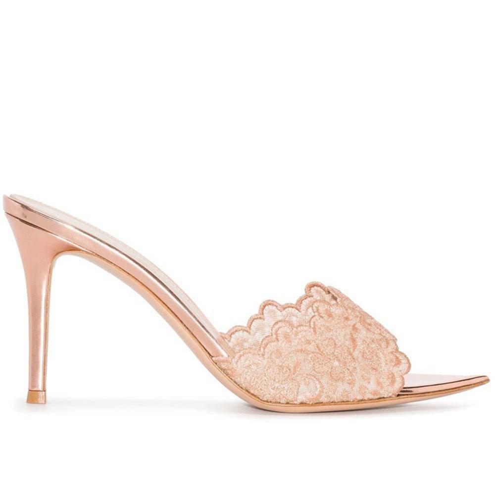 Летние женские босоножки-мюли с открытым носком и кружевом, элегантные шикарные туфли на высоком каблуке 9 см, сексуальные туфли для вечеринок, сандалии-тапочки