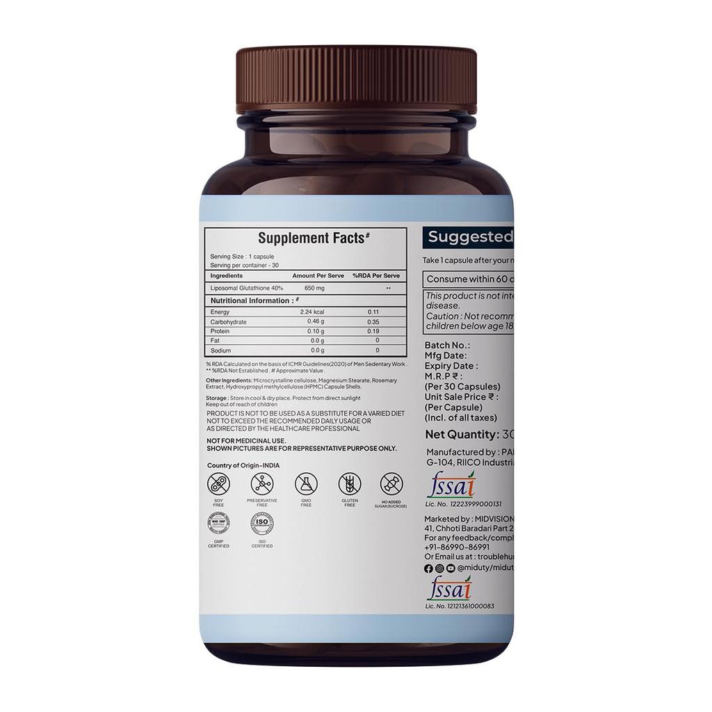 Liposomal Glutathione (30 Caps, 650 Mg), Liposomal Glutathione, Miduty
