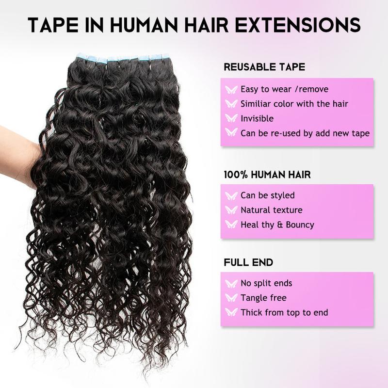 Tape In Human Hair Extensions Water Wave 12-26Inch 100% Real Remy Human Hair Seamless Skin Weft Tape In Hair Extensions 2.0G/Pc