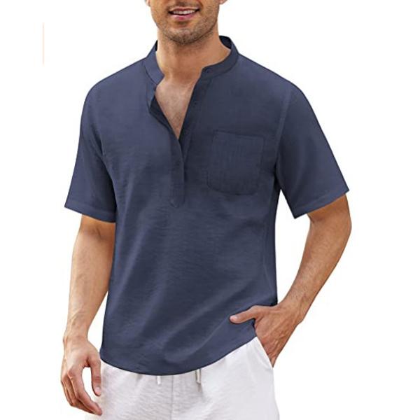 Летняя мужская повседневная пляжная футболка с карманом и коротким рукавом, свободная, удобная, модная, однотонная рубашка с коротким рукавом