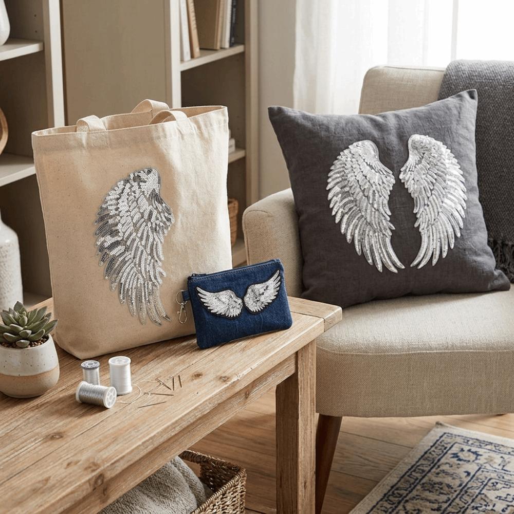 Sequin Appliques Angel Wings Patches Silver Embroidered Patches Sequin Patches DIY Clothes