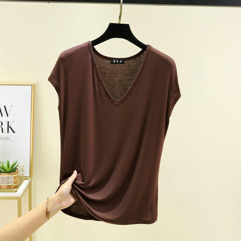 Women's Plus Size V-Neck Modal Tank Top - 2024 Summer Casual Solid Color, Sleeveless and Loose Fit