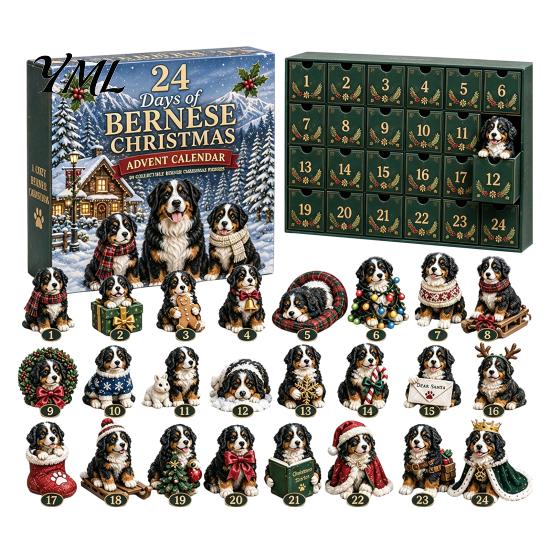 Creative Christmas Room Decor Shih Tzu Advent Calendar, 24-Day Countdown Toy Set with Mini Dog 24 Day Festive Decoration Figures, Tree Hanging Decor,