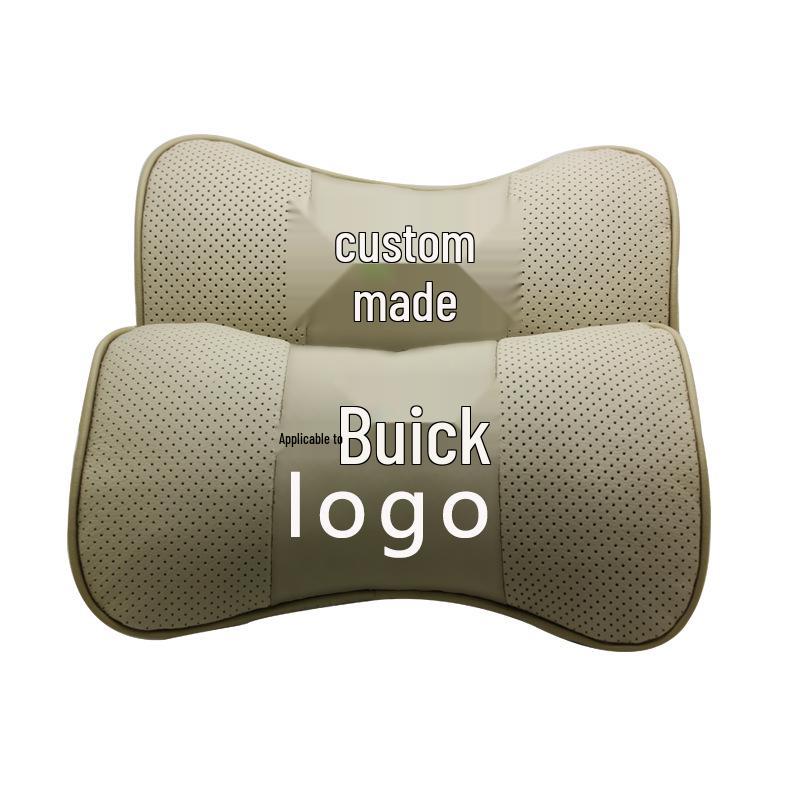Genuine Leather Car Headrest Neck Pillow for Buick - Customizable Logo, Cowhide Backrest Support